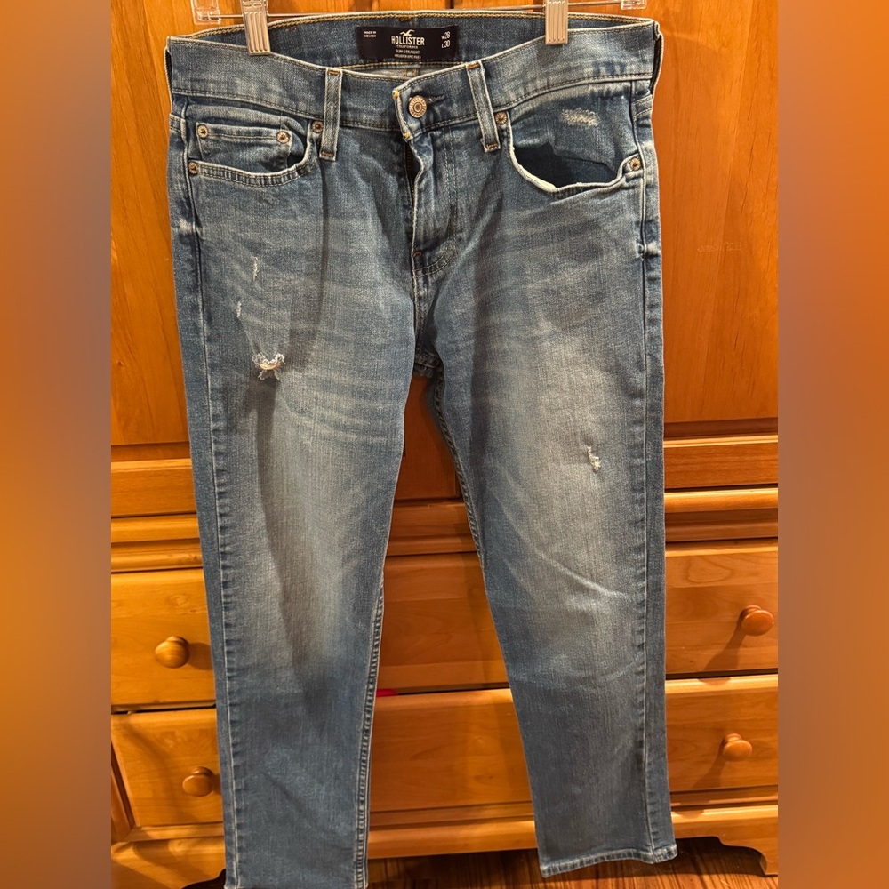 Hollister Slim Straight Light Blue Distressed Jeans
